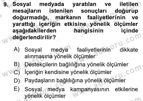 Marka İletişim Kampanyaları Dersi 2023 - 2024 Yılı (Final) Dönem Sonu Sınav Soruları 9. Soru