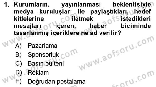 Marka İletişim Kampanyaları Dersi 2023 - 2024 Yılı Yaz Okulu Sınav Soruları 1. Soru
