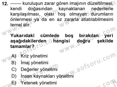 Marka İletişim Kampanyaları Dersi 2024 - 2025 Yılı (Vize) Ara Sınav Soruları 12. Soru