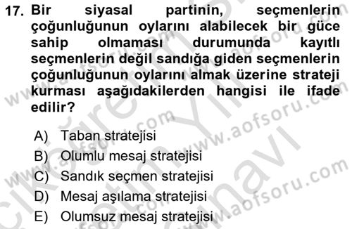 Marka İletişim Kampanyaları Dersi 2024 - 2025 Yılı (Vize) Ara Sınav Soruları 17. Soru
