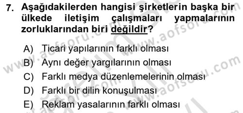 Marka İletişim Kampanyaları Dersi 2024 - 2025 Yılı (Vize) Ara Sınav Soruları 7. Soru