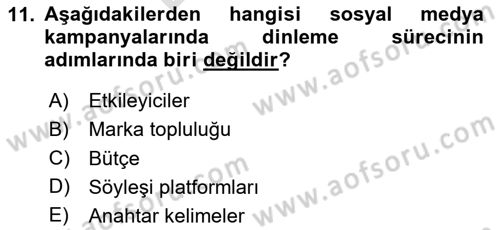 Marka İletişim Kampanyaları Dersi 2024 - 2025 Yılı (Final) Dönem Sonu Sınav Soruları 11. Soru