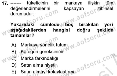 Marka İletişim Kampanyaları Dersi 2024 - 2025 Yılı (Final) Dönem Sonu Sınav Soruları 17. Soru