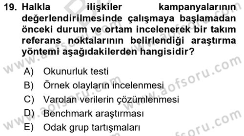Marka İletişim Kampanyaları Dersi 2024 - 2025 Yılı (Final) Dönem Sonu Sınav Soruları 19. Soru