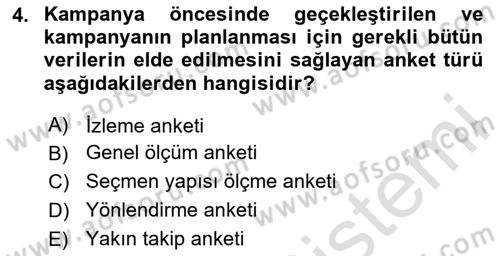 Marka İletişim Kampanyaları Dersi 2024 - 2025 Yılı (Final) Dönem Sonu Sınav Soruları 4. Soru