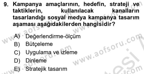 Marka İletişim Kampanyaları Dersi 2024 - 2025 Yılı (Final) Dönem Sonu Sınav Soruları 9. Soru
