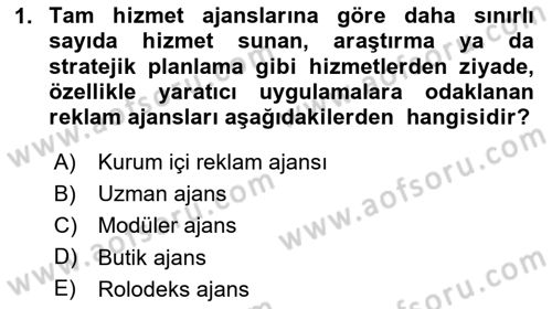 Marka İletişim Kampanyaları Dersi 2024 - 2025 Yılı Yaz Okulu Sınav Soruları 1. Soru