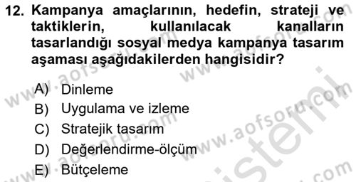 Marka İletişim Kampanyaları Dersi 2024 - 2025 Yılı Yaz Okulu Sınav Soruları 12. Soru