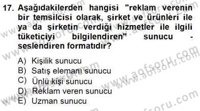 Marka İletişimi Tasarımı ve Uygulamaları Dersi 2014 - 2015 Yılı (Vize) Ara Sınav Soruları 17. Soru