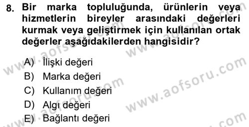 Marka İletişimi Tasarımı ve Uygulamaları Dersi 2016 - 2017 Yılı 3 Ders Sınav Soruları 8. Soru