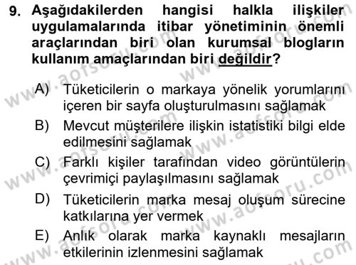 Marka İletişimi Tasarımı ve Uygulamaları Dersi 2016 - 2017 Yılı 3 Ders Sınav Soruları 9. Soru