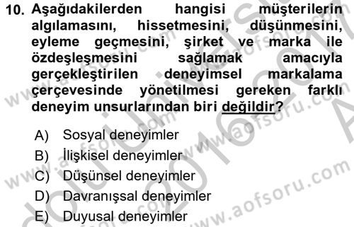 Marka İletişimi Tasarımı ve Uygulamaları Dersi 2016 - 2017 Yılı (Vize) Ara Sınav Soruları 10. Soru
