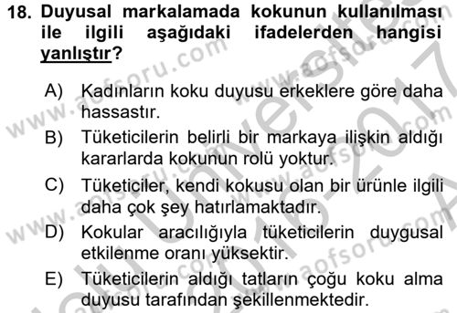 Marka İletişimi Tasarımı ve Uygulamaları Dersi 2016 - 2017 Yılı (Vize) Ara Sınav Soruları 18. Soru