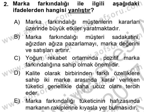 Marka İletişimi Tasarımı ve Uygulamaları Dersi 2016 - 2017 Yılı (Vize) Ara Sınav Soruları 2. Soru