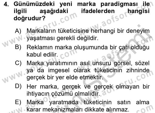 Marka İletişimi Tasarımı ve Uygulamaları Dersi 2016 - 2017 Yılı (Vize) Ara Sınav Soruları 4. Soru