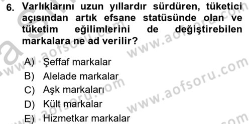 Marka İletişimi Tasarımı ve Uygulamaları Dersi 2016 - 2017 Yılı (Vize) Ara Sınav Soruları 6. Soru