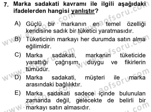 Marka İletişimi Tasarımı ve Uygulamaları Dersi 2016 - 2017 Yılı (Vize) Ara Sınav Soruları 7. Soru