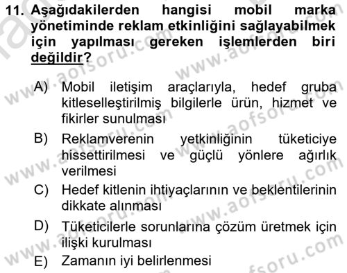 Marka İletişimi Tasarımı ve Uygulamaları Dersi 2016 - 2017 Yılı (Final) Dönem Sonu Sınav Soruları 11. Soru