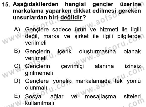Marka İletişimi Tasarımı ve Uygulamaları Dersi 2016 - 2017 Yılı (Final) Dönem Sonu Sınav Soruları 15. Soru