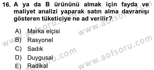 Marka İletişimi Tasarımı ve Uygulamaları Dersi 2016 - 2017 Yılı (Final) Dönem Sonu Sınav Soruları 16. Soru