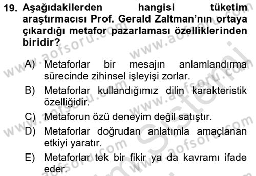 Marka İletişimi Tasarımı ve Uygulamaları Dersi 2016 - 2017 Yılı (Final) Dönem Sonu Sınav Soruları 19. Soru