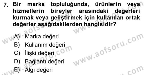 Marka İletişimi Tasarımı ve Uygulamaları Dersi 2016 - 2017 Yılı (Final) Dönem Sonu Sınav Soruları 7. Soru