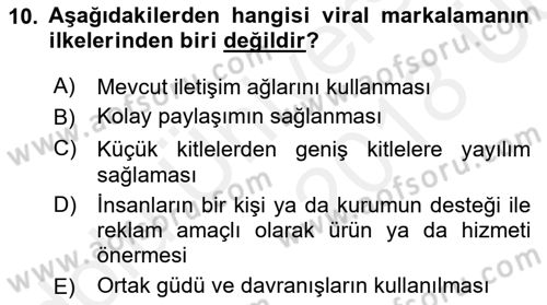 Marka İletişimi Tasarımı ve Uygulamaları Dersi 2017 - 2018 Yılı 3 Ders Sınav Soruları 10. Soru