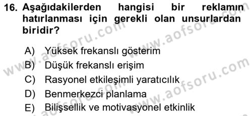 Marka İletişimi Tasarımı ve Uygulamaları Dersi 2017 - 2018 Yılı 3 Ders Sınav Soruları 16. Soru
