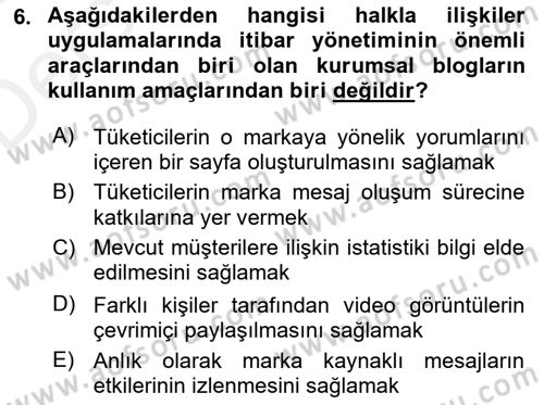 Marka İletişimi Tasarımı ve Uygulamaları Dersi 2017 - 2018 Yılı 3 Ders Sınav Soruları 6. Soru