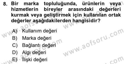 Marka İletişimi Tasarımı ve Uygulamaları Dersi 2017 - 2018 Yılı 3 Ders Sınav Soruları 8. Soru