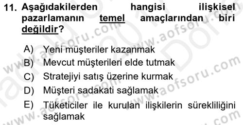 Marka İletişimi Tasarımı ve Uygulamaları Dersi 2017 - 2018 Yılı (Final) Dönem Sonu Sınav Soruları 11. Soru