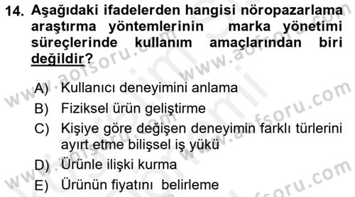 Marka İletişimi Tasarımı ve Uygulamaları Dersi 2017 - 2018 Yılı (Final) Dönem Sonu Sınav Soruları 14. Soru