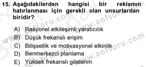 Marka İletişimi Tasarımı ve Uygulamaları Dersi 2017 - 2018 Yılı (Final) Dönem Sonu Sınav Soruları 15. Soru