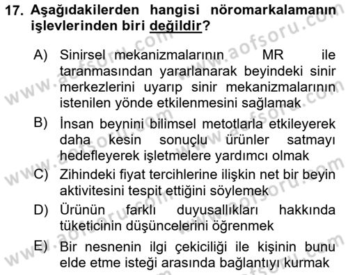 Marka İletişimi Tasarımı ve Uygulamaları Dersi 2017 - 2018 Yılı (Final) Dönem Sonu Sınav Soruları 17. Soru