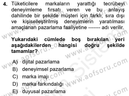 Marka İletişimi Tasarımı ve Uygulamaları Dersi 2017 - 2018 Yılı (Final) Dönem Sonu Sınav Soruları 4. Soru
