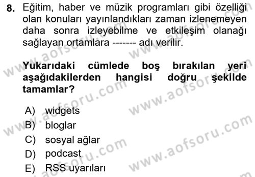 Marka İletişimi Tasarımı ve Uygulamaları Dersi 2017 - 2018 Yılı (Final) Dönem Sonu Sınav Soruları 8. Soru