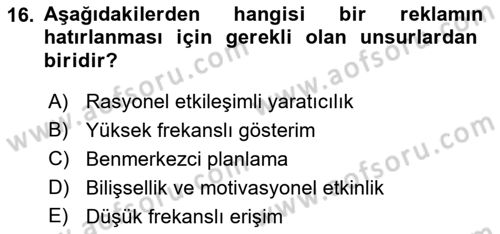 Marka İletişimi Tasarımı ve Uygulamaları Dersi 2018 - 2019 Yılı 3 Ders Sınav Soruları 16. Soru