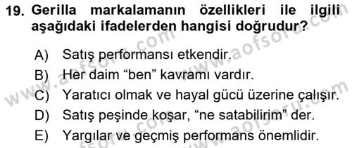 Marka İletişimi Tasarımı ve Uygulamaları Dersi 2018 - 2019 Yılı 3 Ders Sınav Soruları 19. Soru