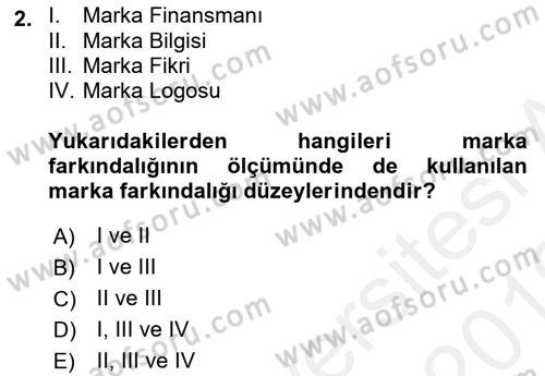 Marka İletişimi Tasarımı ve Uygulamaları Dersi 2018 - 2019 Yılı (Vize) Ara Sınav Soruları 2. Soru