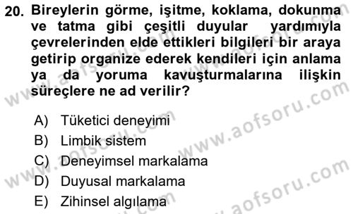 Marka İletişimi Tasarımı ve Uygulamaları Dersi 2018 - 2019 Yılı (Vize) Ara Sınavı 20. Soru