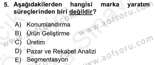 Marka İletişimi Tasarımı ve Uygulamaları Dersi 2018 - 2019 Yılı (Vize) Ara Sınavı 5. Soru