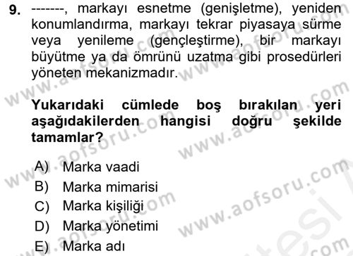 Marka İletişimi Tasarımı ve Uygulamaları Dersi 2018 - 2019 Yılı (Vize) Ara Sınav Soruları 9. Soru
