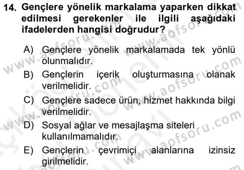 Marka İletişimi Tasarımı ve Uygulamaları Dersi 2018 - 2019 Yılı (Final) Dönem Sonu Sınav Soruları 14. Soru
