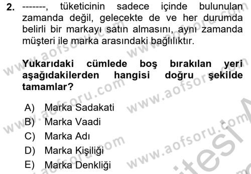Marka İletişimi Tasarımı ve Uygulamaları Dersi 2018 - 2019 Yılı Yaz Okulu Sınav Soruları 2. Soru