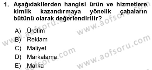 Marka İletişimi Tasarımı ve Uygulamaları Dersi 2020 - 2021 Yılı Yaz Okulu Sınav Soruları 1. Soru
