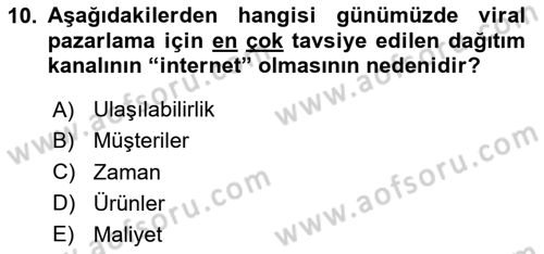 Marka İletişimi Tasarımı ve Uygulamaları Dersi 2020 - 2021 Yılı Yaz Okulu Sınav Soruları 10. Soru