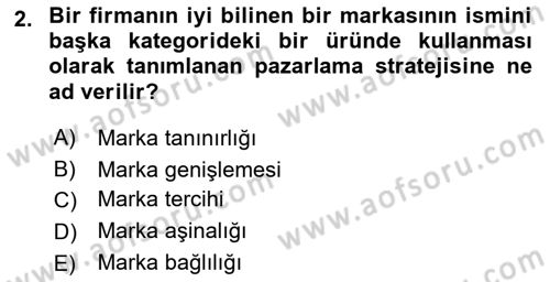 Marka İletişimi Tasarımı ve Uygulamaları Dersi 2020 - 2021 Yılı Yaz Okulu Sınav Soruları 2. Soru
