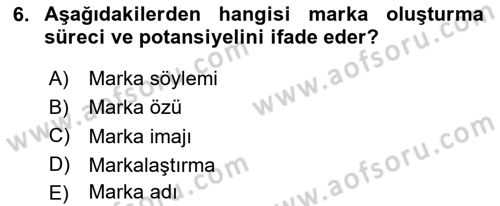 Marka İletişimi Tasarımı ve Uygulamaları Dersi 2020 - 2021 Yılı Yaz Okulu Sınav Soruları 6. Soru