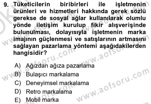 Marka İletişimi Tasarımı ve Uygulamaları Dersi 2020 - 2021 Yılı Yaz Okulu Sınav Soruları 9. Soru
