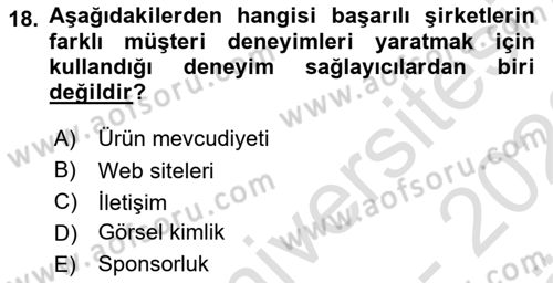 Marka İletişimi Tasarımı ve Uygulamaları Dersi 2021 - 2022 Yılı (Vize) Ara Sınav Soruları 18. Soru